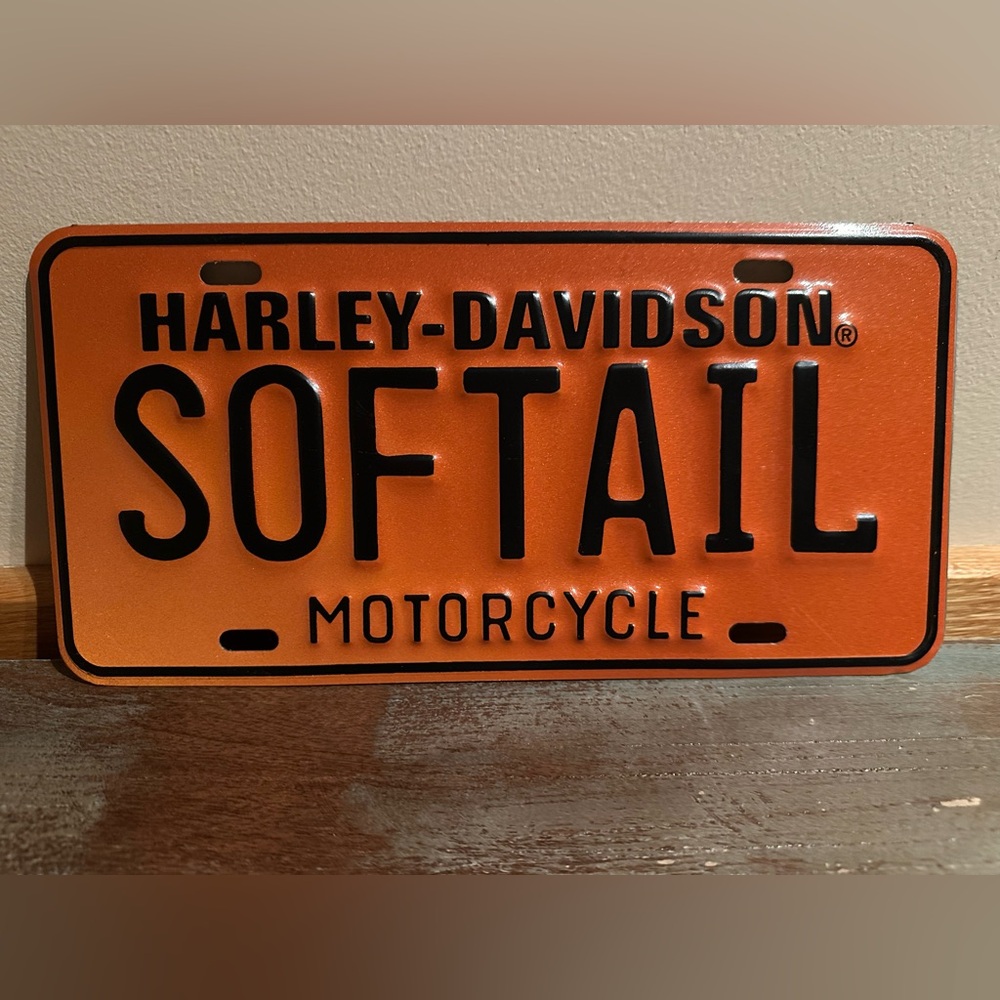Harley Davidson Softail license plate tin sign orange & black